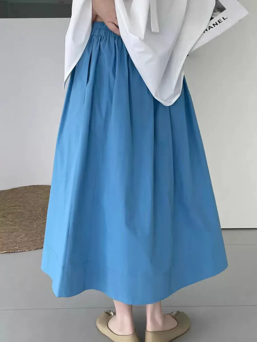 Women Skirt Spring Solid Color Cotton Skirts Elastic Waist Oversized Skirt Summer Versatile Simple Casual A-Line Skirt Black