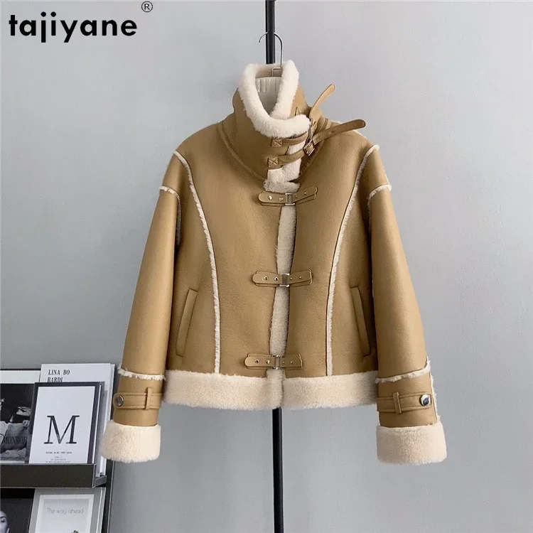 Tajiyane Hot Sale Sheep Shearing Jackets for Women 2023 Autumn Winter 100% Wool Coat Stand Collar Composite Fur Coats Chaquetas