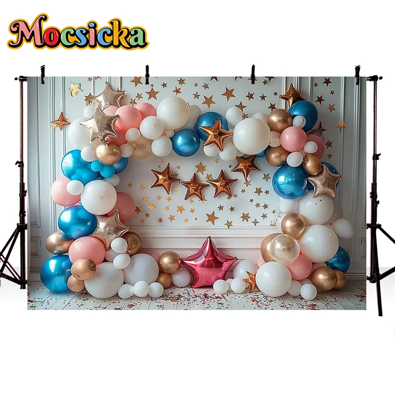 Mocsicka Photography Background 4th of July Independence Balloons Kids Birthday Cake Smash Portrait Decor Backdrop Photo Studio