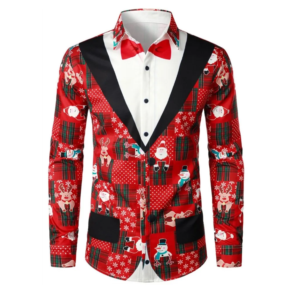

Новая рождественская футболка с длинным рукавом на пуговицах, рубашка с рождественской елкой, HD узор, мягкая удобная модная повседневная рубашка, топы для мужчин
