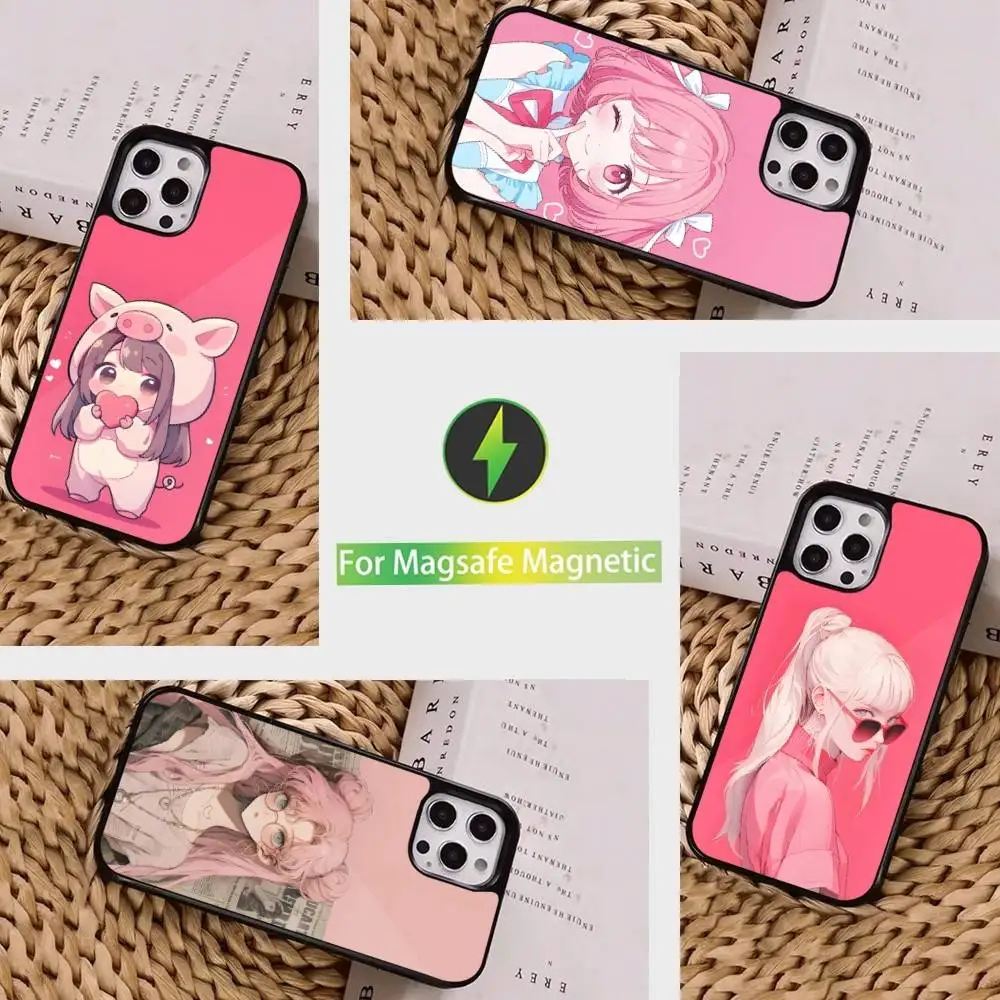 

Beauty Girl Cartoon Pink Case For iPhone 16,15,14,17,13,12,11,Pro,Max,Plus,Mini, Magsafe,Magnetic Wireless Charging Case