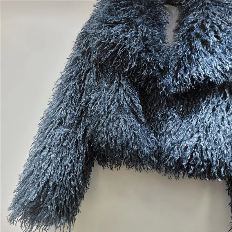 WTHT Fashion New Women's Woolen Faux Fur Plush Jacket 2025 Winter Trendy Lapel Long Sleeves Loose Coat Female 1LS2774