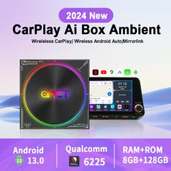 QMCT Carplay Ai Box Android 13 Ambient Light Wireless Android Auto QCM6225 8GB+128GB 4G Lte For Volvo Benz Audi Haval Hyundai MG