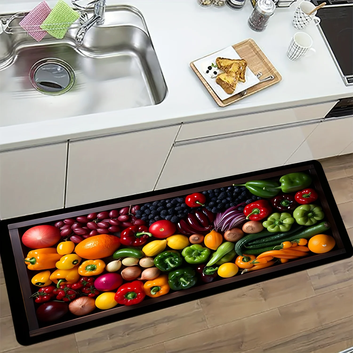 3D Realistic Fresh Vegetable Fruit Kitchen Rug Non-Slip Washable Diatom Mud Floor Mat for Kitchen Hallway Living Room Home Decor