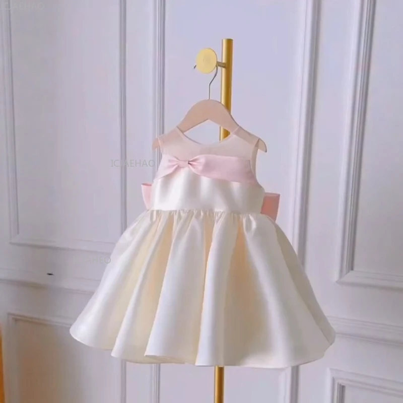 

Pink Sweet Satin Children Girls Dress New Baby First Birthdayr Formal Celebration Outfit Kids Eid Princess Party Gown Toddle