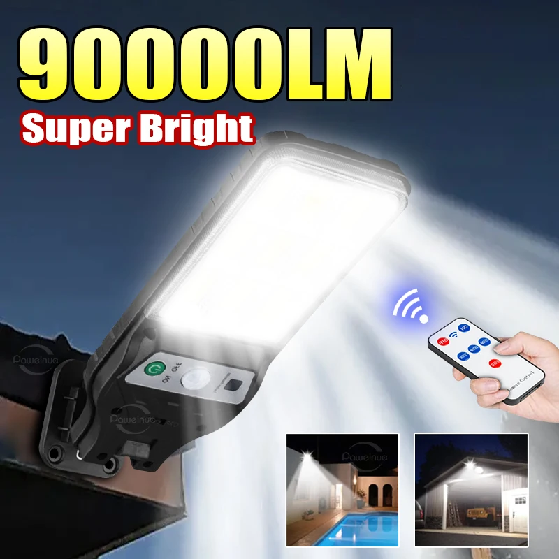 

900000LM 180COB Solar Street Light Outdoor Powerful Solar Light Motion Sensor Security Road Wall Lamp 3 Modes Garden Garage Yard