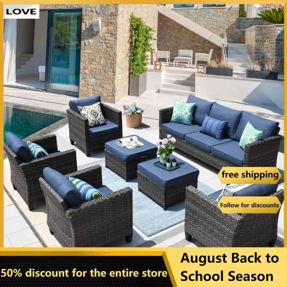 

7 outdoor wicker rattan sofas, Patio furniture set, with 4 cushioned chairs, garden furniture set,furniture 76 x 30 x 28 inches