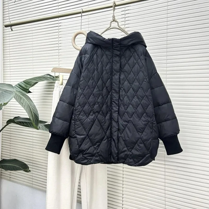 Women Light White 90% Duck Down Jacket Casual Loose Over Size Autumn Winter Outwear with Hood Coat 2024 New Winter Coat Women