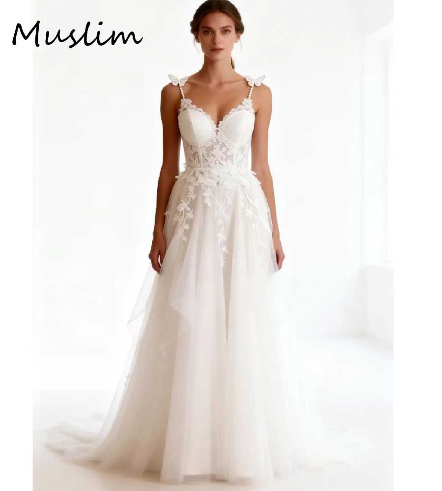 Sexy Bohemian Wedding Dress 2026 Spaghetti Straps Beach Bride Dress Elegant Lace Civil Country Rustic Bridal Dress Butterfly