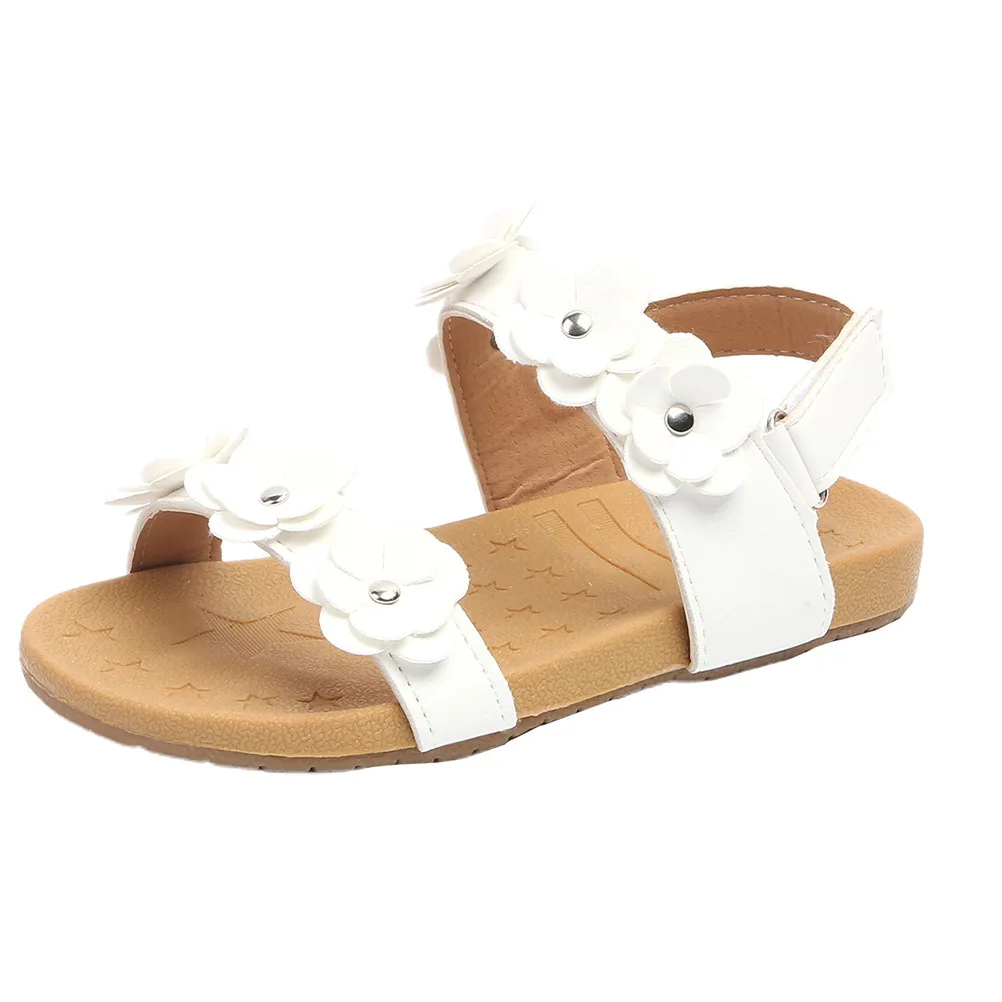 صنادل فتاة الصيف الأبيض 28 حجم داخل طول 17.6 سنتيمتر خفيفة الوزن بولي Cowhide زهرة ديكور المضادة للانزلاق وحيد مدرسة الشاطئ باردة #2