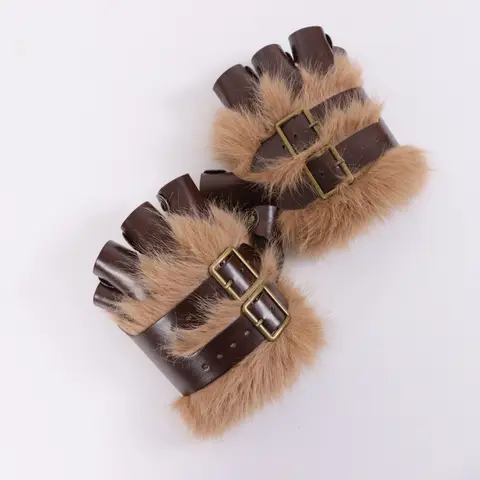 Artificial imitation fur PU leather gloves, medieval steampunk Gothic gloves witch Halloween role-playing props