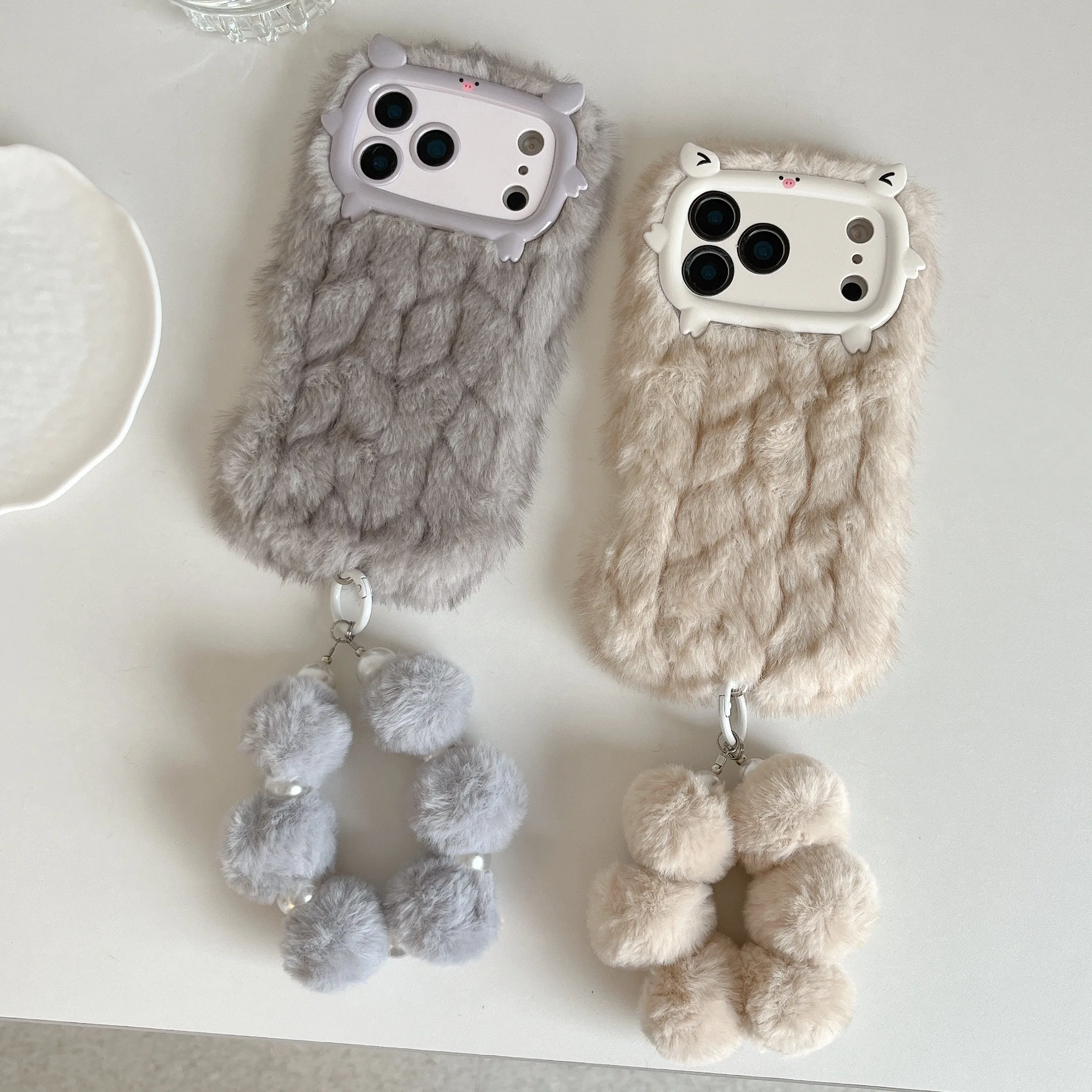 Adorable Pig Plush Shell for 17 pro max 16pro 15plus 14 13 Grid Smooth Soft Plush Cover Cute Animal Design Protective Case