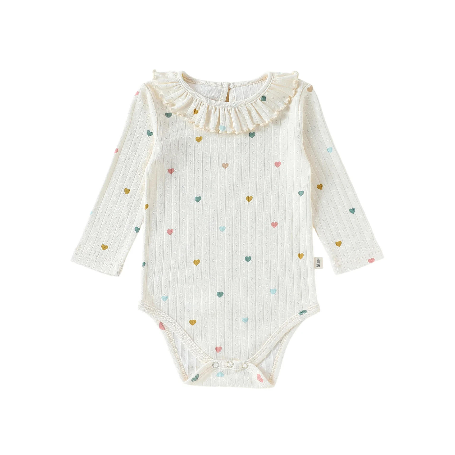 0-24M 100% Cotton Newborn Baby Girl Romper Kid Clothes Long Sleeve Heart Print Princess Jumpsuit Autumn Winter Outfit