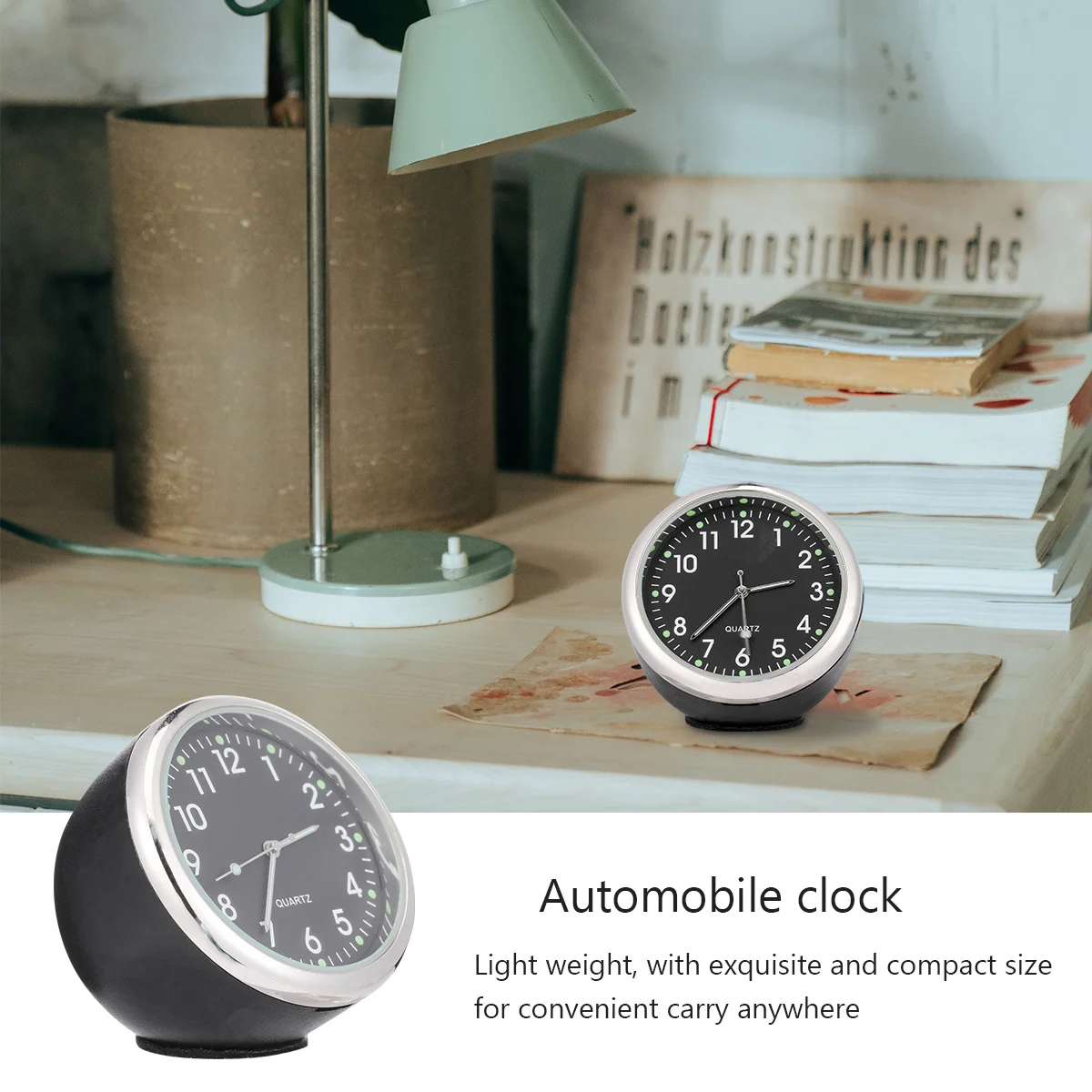 

Car Clock Dashboard Luminous Quartz Clock Black Mini Vehicle Mounted Lightweight Adhesive Back No Drill Installation Desktop Use