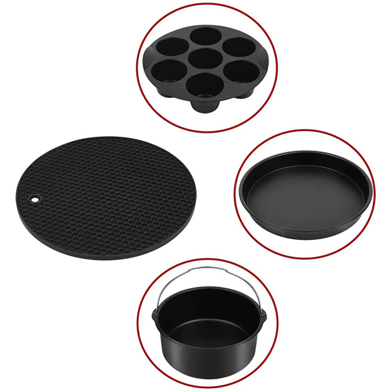 Non-Stick Air Fryer Accessories Set Air Fryer Parts Single Layer Steaming Rack Pizza Pan 7-Hole Mould for Home Cooking BBQ
