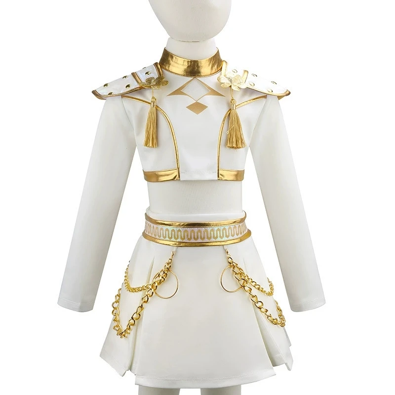 Hunters Pop Cosplay Singers Girls Clothing Set Real Metal Chain Decoration Stage Performance Top + Skirt 2Pcs Outfit For Kids