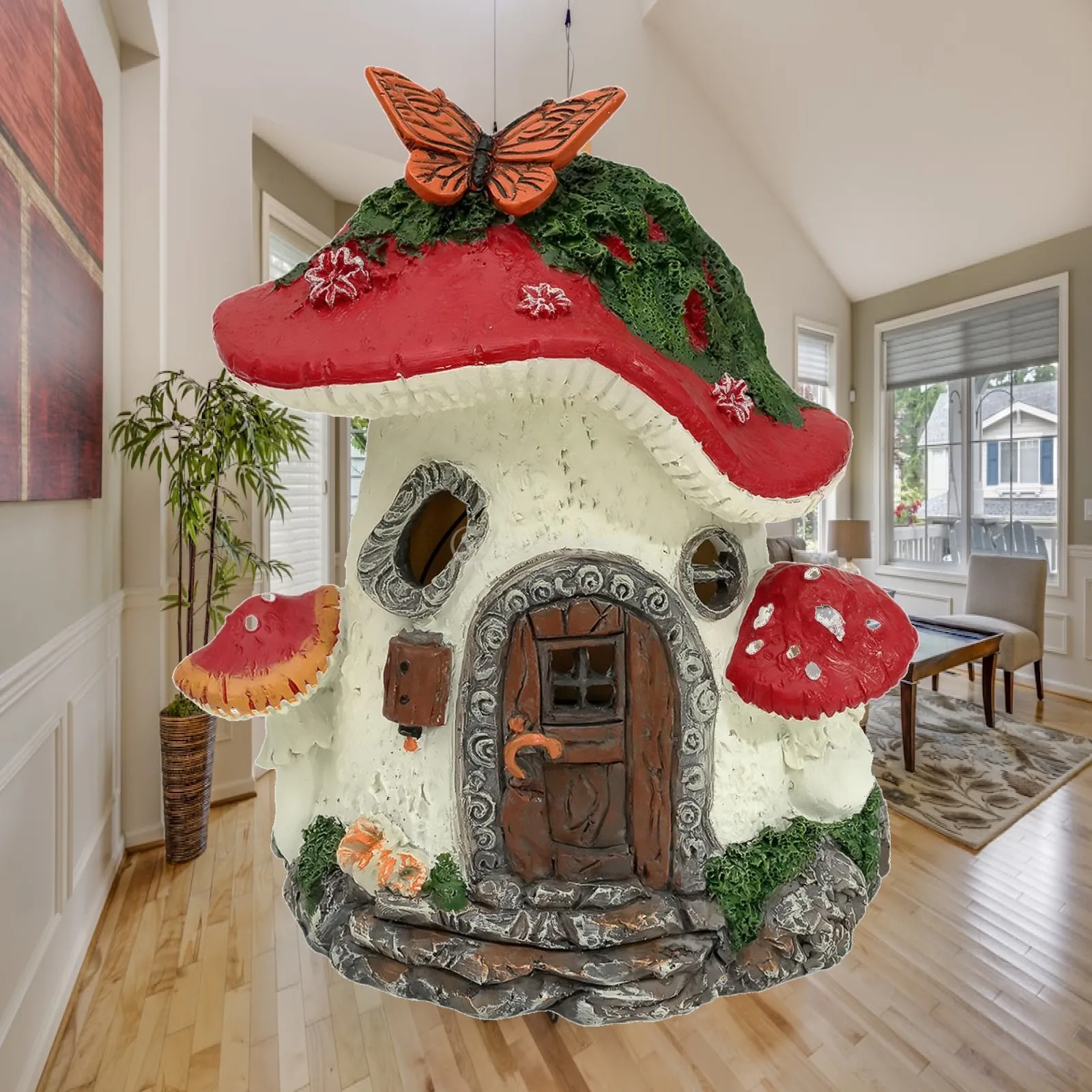 Mushroom House Statue Solar Light Gift Craft Weatherproof Garden Ornament Outdoor Decoration Resin Sculpture for Courtyard Yard