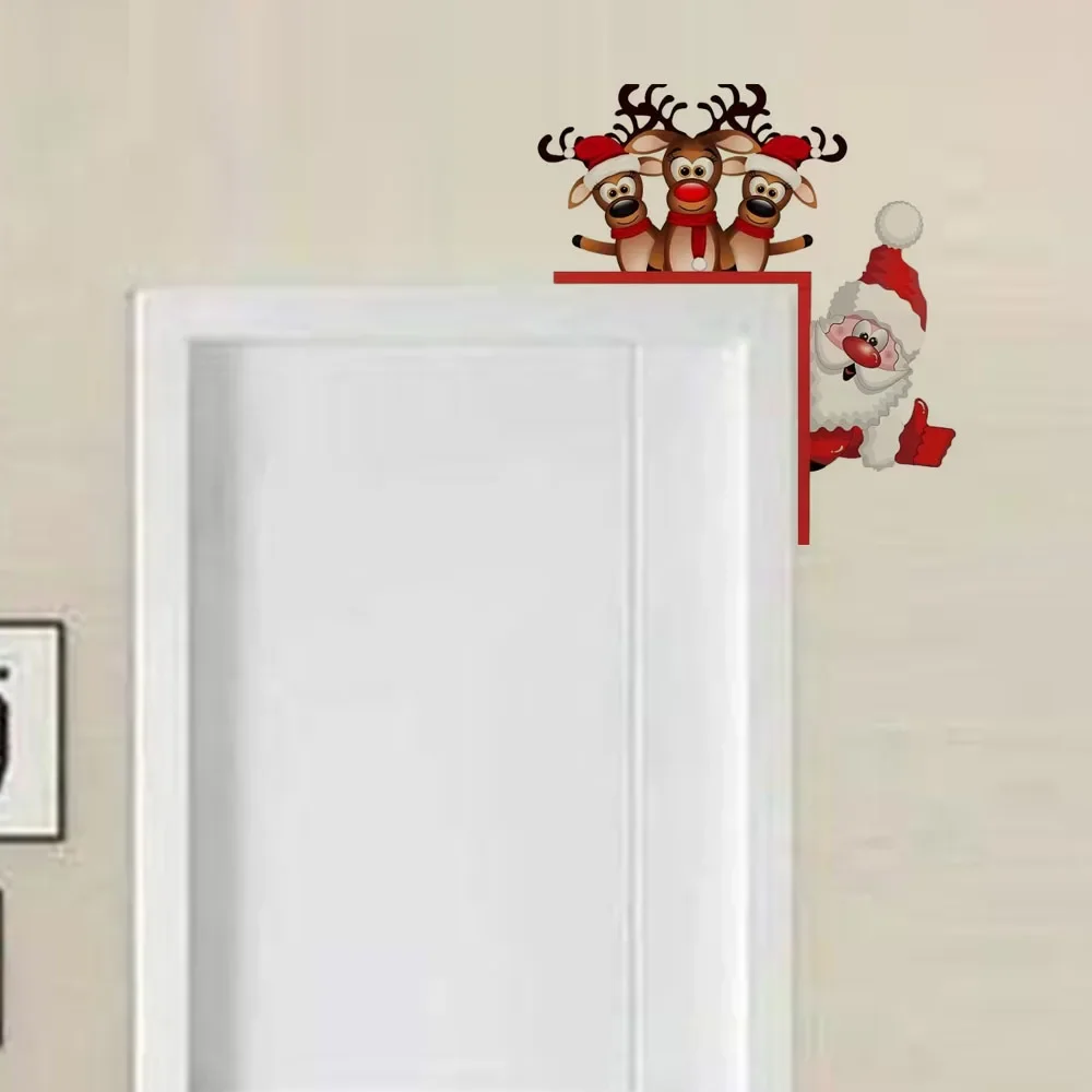 1pc Enchanting Santa and Reindeer Christmas Door Corner Sign Sculpture – Ideal for Living Room, Bedroom, Office