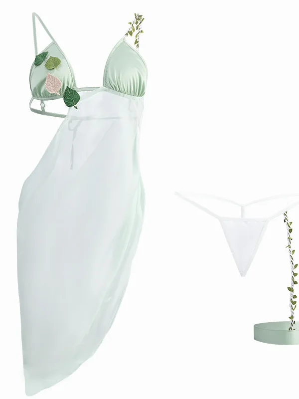 Süßes hellgrünes Minikleid Mesh Sheer Transparent Sexy Retro Strap Side Tie Split Kleid Elegante Mode Frauen Tops AFA9