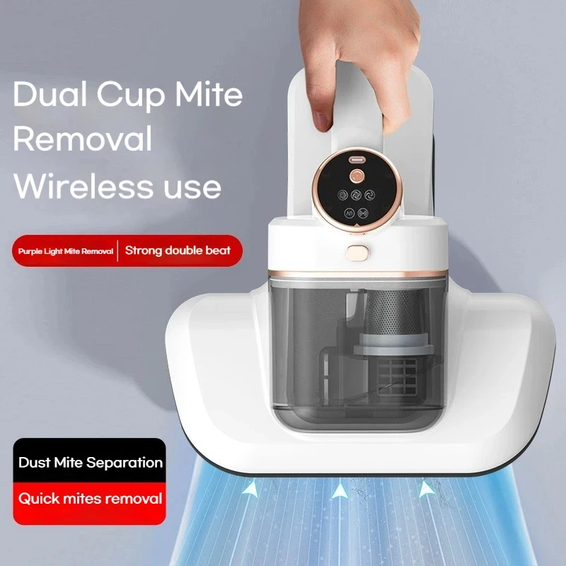 

Dual-Cup Mite Remover:10000Pa Suction UV Sterilization LED 3-Speed Double Dust Cup Ergonomic Handle