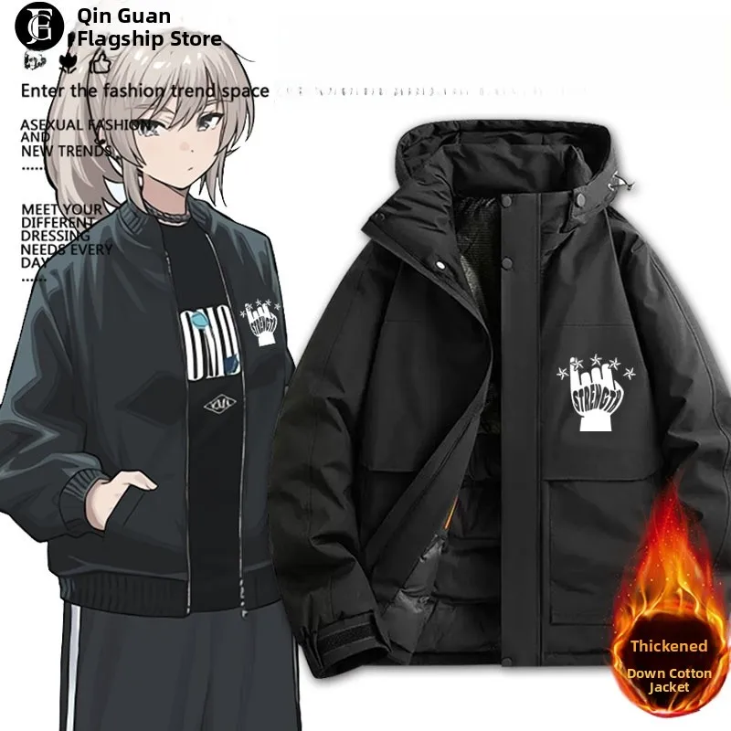 

Thiened Cotton Padded Coat for Girls Cosplay Costume Winter Warm Outerwear ex Youth Casual Long Sve Hooded Zipper