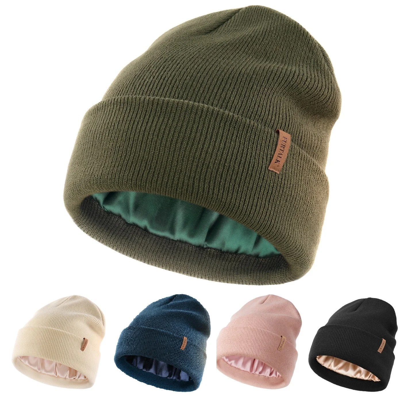 FURTALK Women's and Men's Knitted Beanie Hat with Smooth Soft Silk Satin Lining, Acrylic Winter Hat, Warm and Stylish Skull Cap