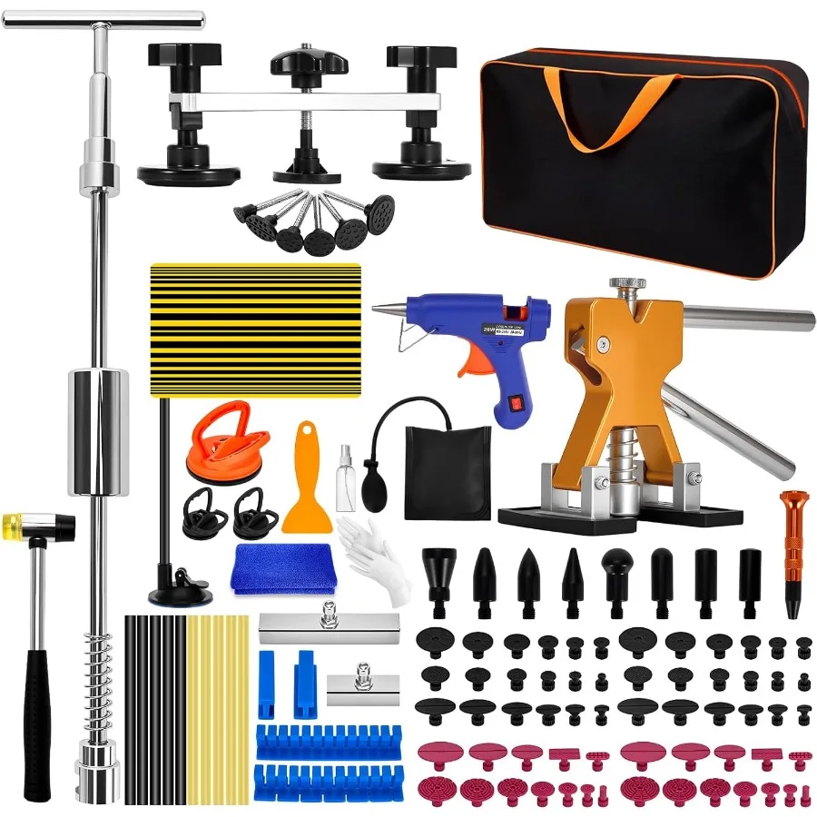 

Набор для удаления вмятин на автомобиле, 120 предметов: золотой подъемник, Т-образный молоток, скользящий молоток, молоток-съемник, инструмент для беспокрасочного ремонта вмятин для автомобилей и дверей холодильников