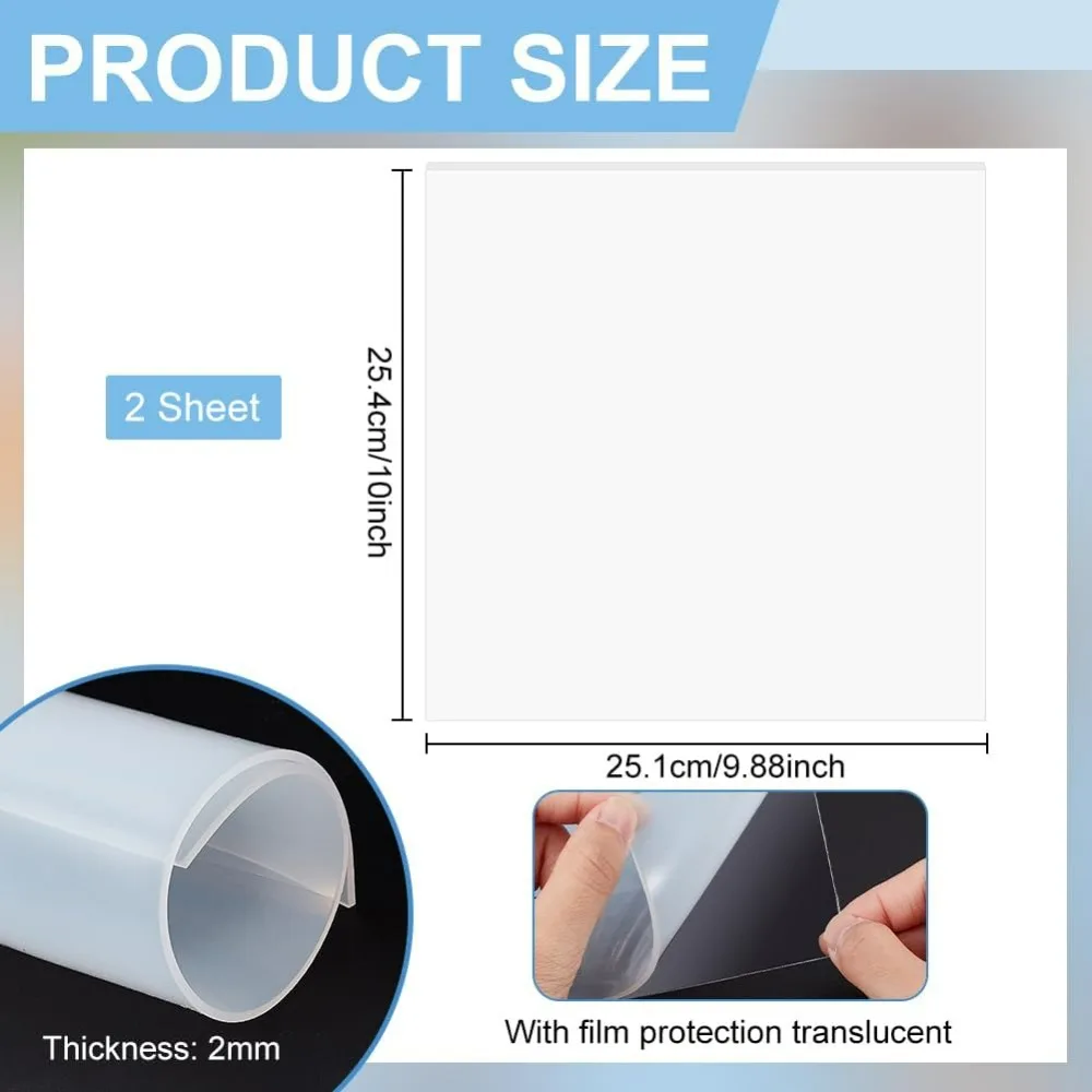 2 Pcs 10x10 Inch Silicone Rubber Sheet 2 mm Thick Silicone Mats Sealing Silicone Sheet High Thermal Resistance Gaskets for