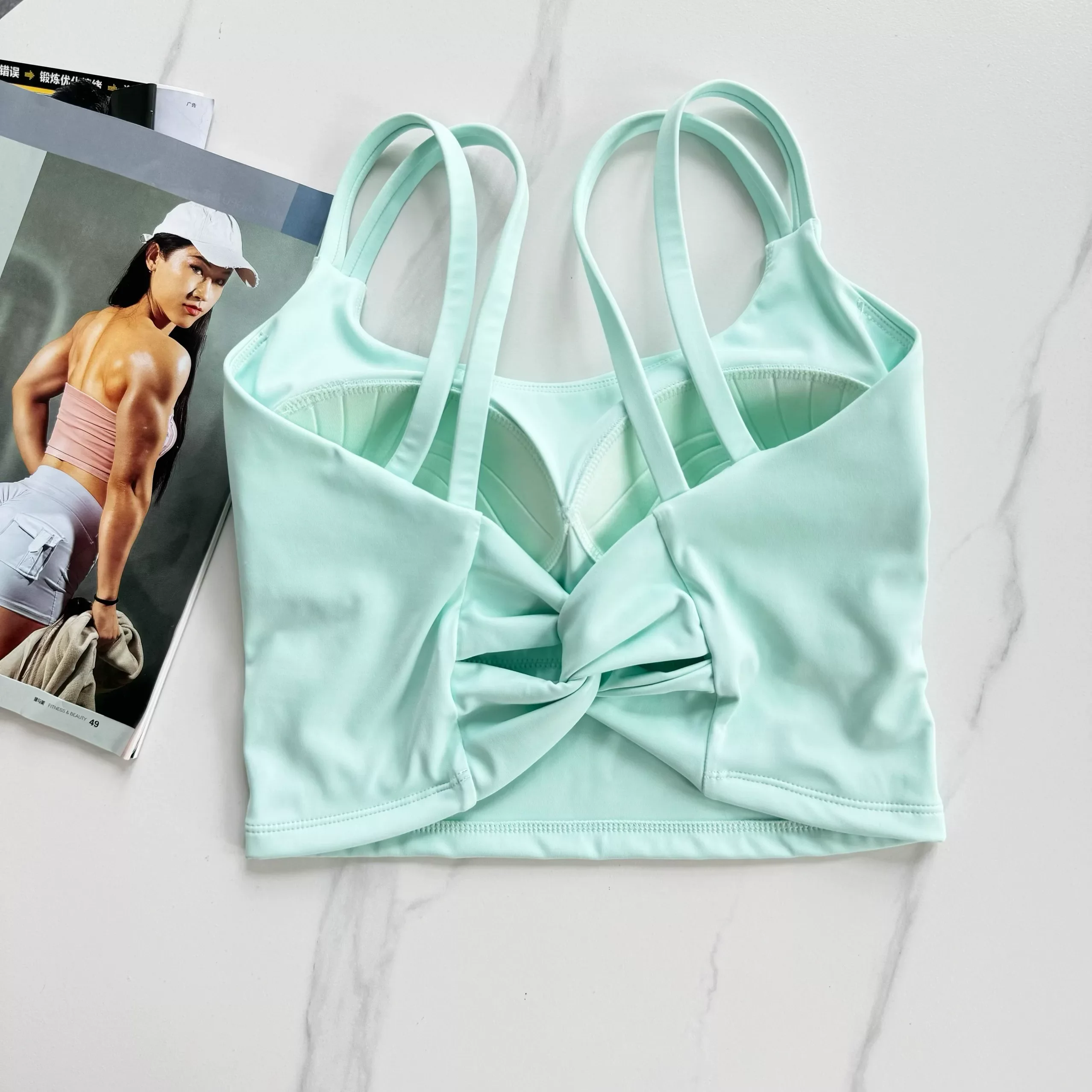 Women's High-Strength One-Piece Fixed-Cup Sports Bra Push-Up Shock-Proof Quick-Drying Breathable Yoga Vest for Running Fitness