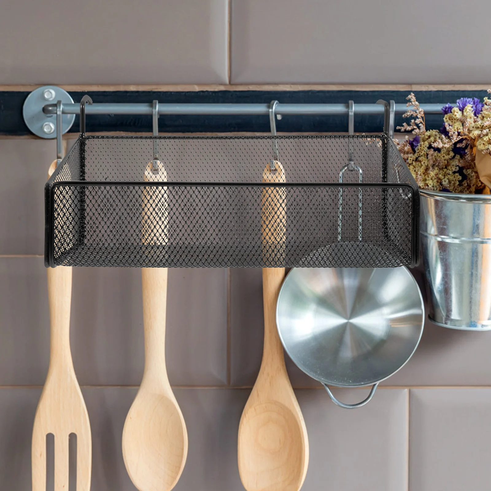 

Hanging Storage Basket Iron Wire Mesh Organizer for Bathroom Kitchen Bedroom No Drill Installation Space Saving Shelf