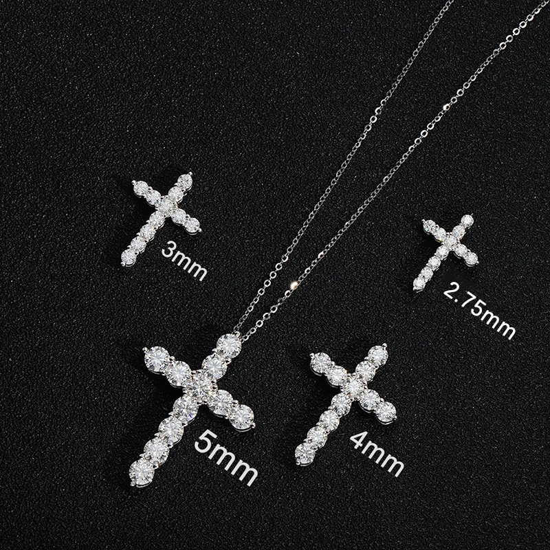 ALITREE 5mm D Color Moissanite Cross Pendant Necklace Original 925 Sterling Sliver Plated 18k White Gold Fine Jewelry for Women