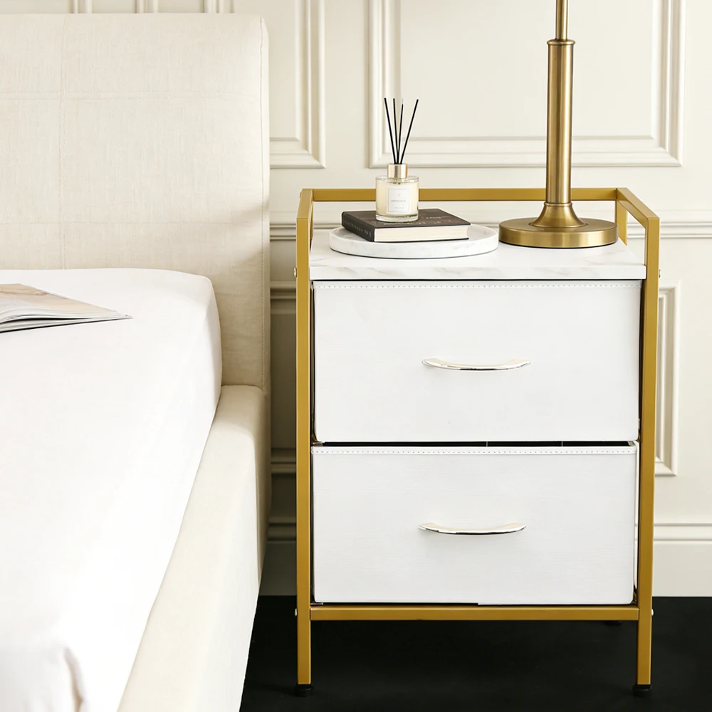 

Nightstand With Fabric 2 Drawers,Sturdy Steel Frame,Organizer Unit for Bedroom, Living Room, Office