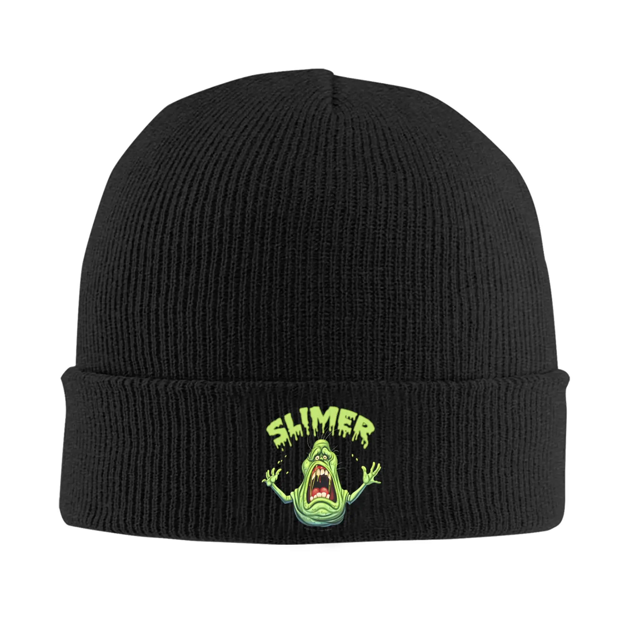 Men Women Unisex Ghostbusters Slimer Neon Beanie Hats  Vintage Knit Hat Autumn Winter Outdoor Caps Printed Elastic Bonnet Hats