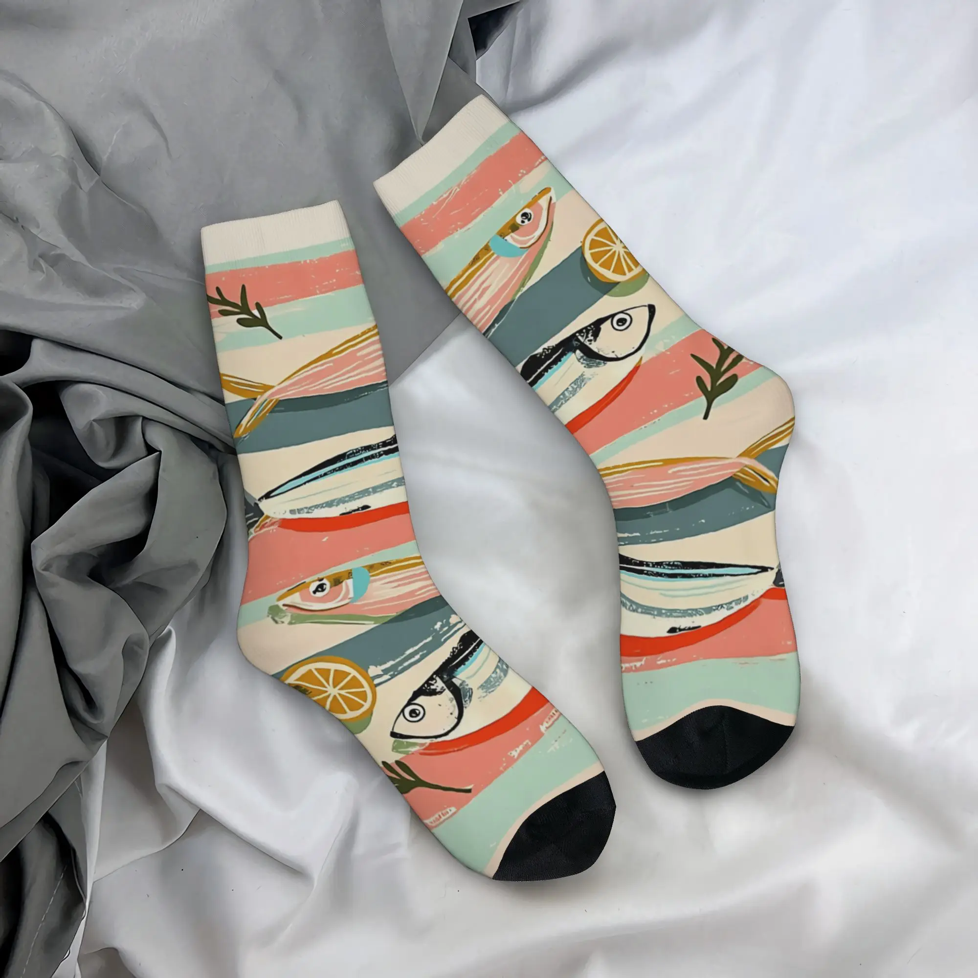 

Retro Sardines Socks Non Slip Stockings Men Comfortable Outdoor Socks Winter Elegant Printed Socks