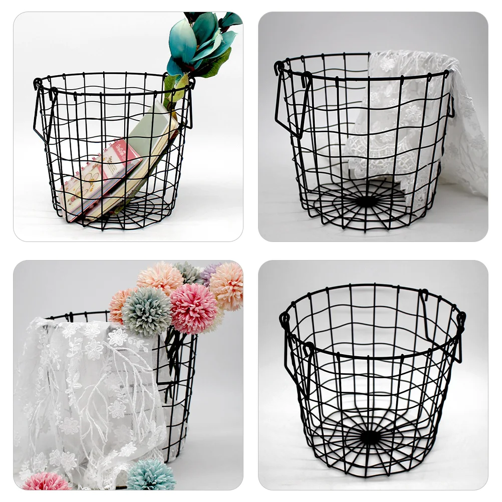 Storage Basket Nordic Style Iron Mesh Woven Desktop Blankets Metal Black Laundry Baskets