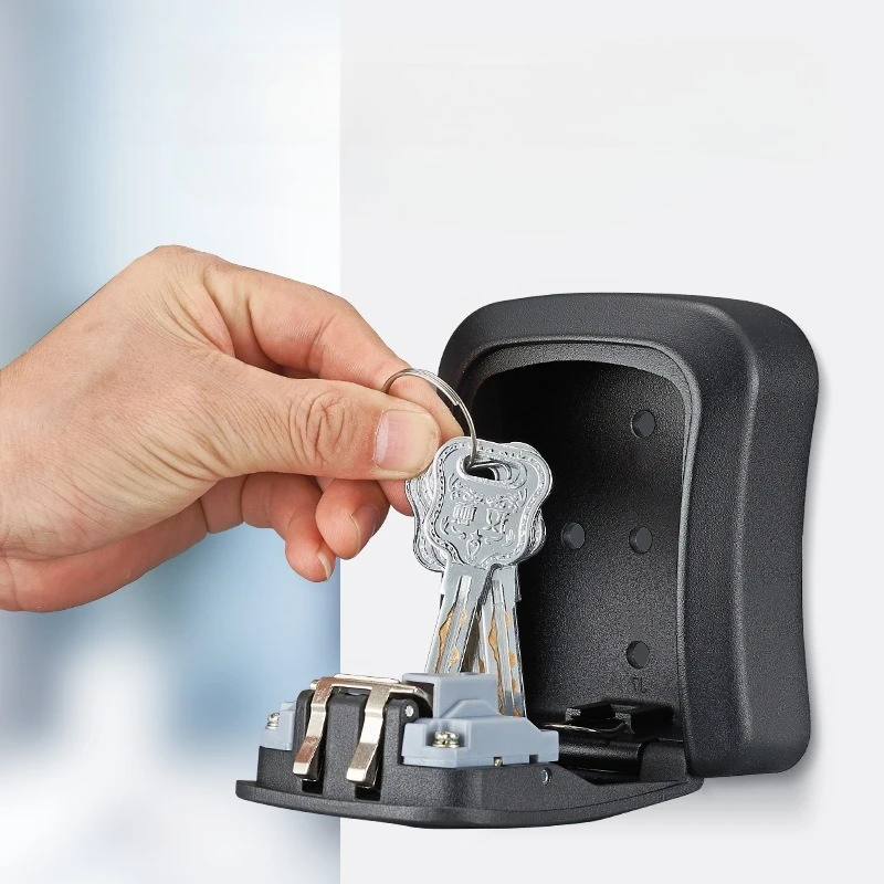 Wall Mount Key Lock Box 4 Digit Password Code Security Lock No Key for Home Office Key Safe Secret Storage Box Organizer