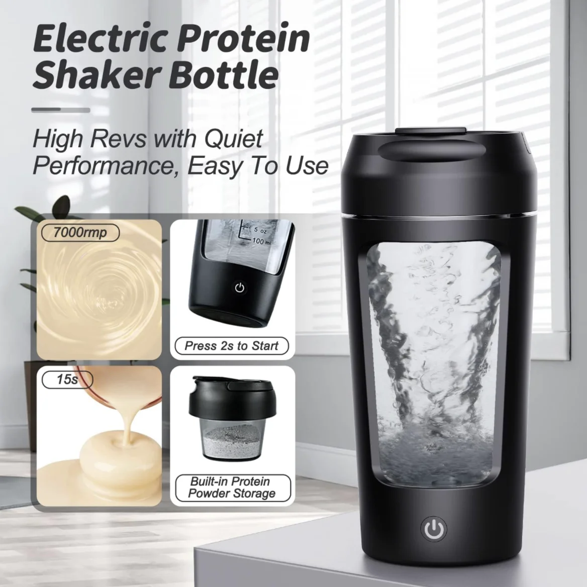 650 ml USB elektrische tragbare Molkenprotein-Shaker-Flasche, vollautomatischer Rührbecher, wiederaufladbar, für Fitnessstudio, BA-freie Cocktailmischung