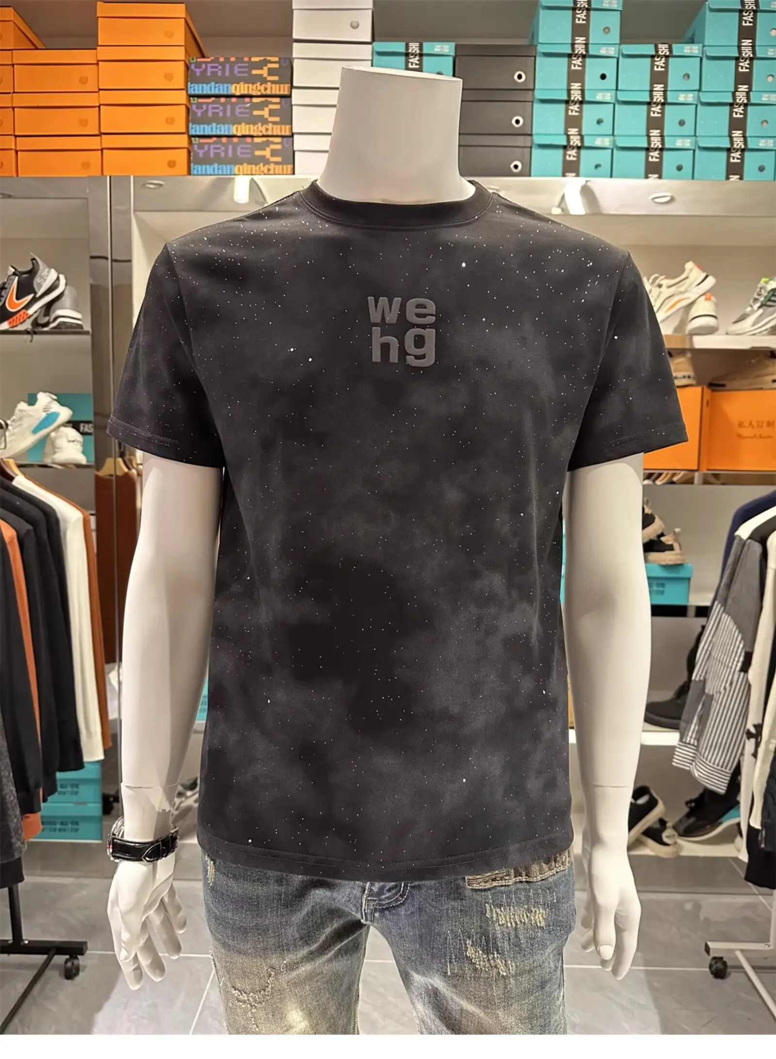 Summer New Mens 100% Cotton Tie Dye Black T Shirt Y2K Letter Print Short Sleeve Graphic T Shirts Men Techwear Camiseta Masculina