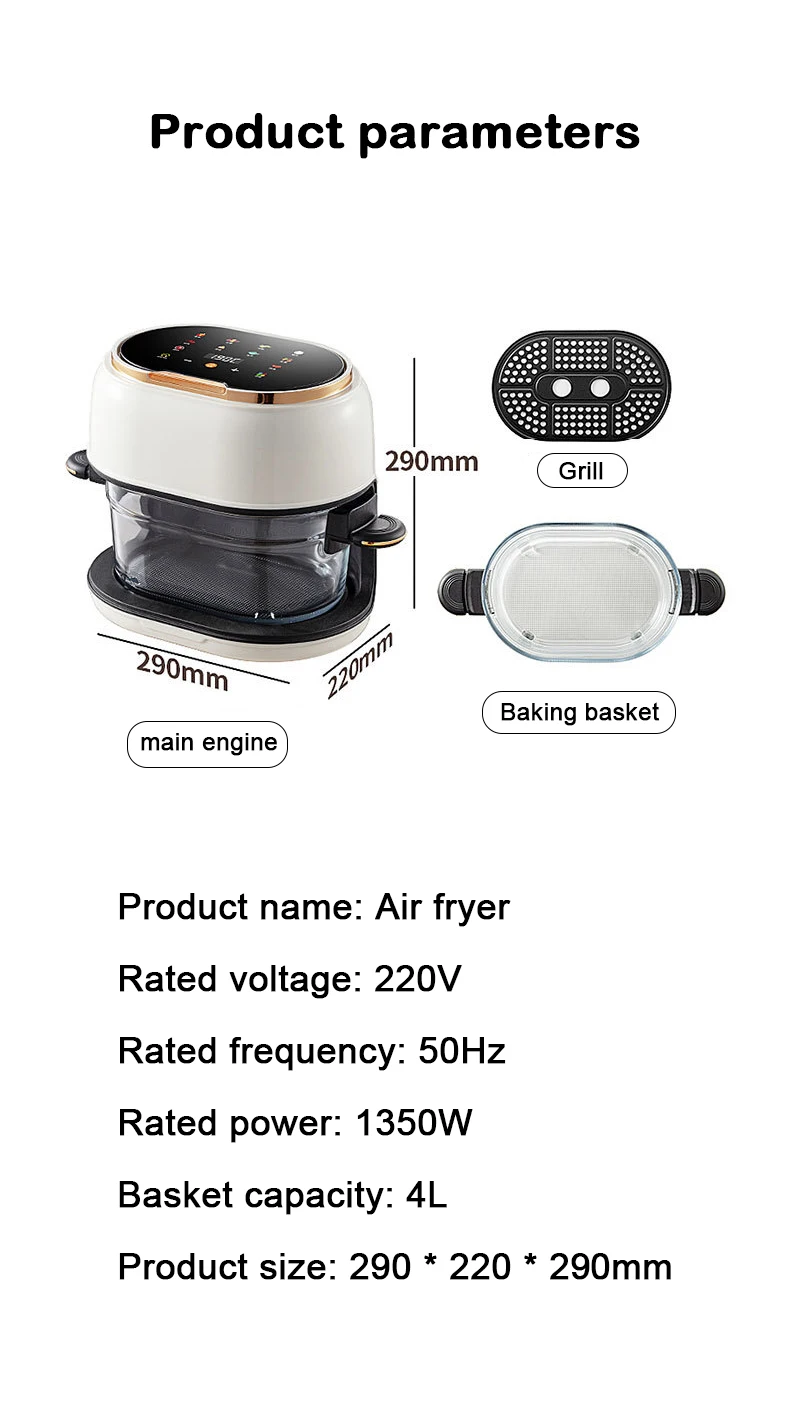 4L Multifunctional Electric Fryer Oven Visual Glass Fryer French Fries Chicken Frying Pot Fried Fish Light Wave Furnace 220V