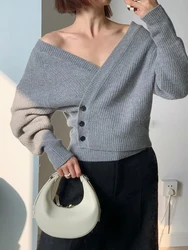 Autumn Winter Ribbed Sweater Pullovers Women 2024 Knitted Sexy V-neck Sweater Pullover Female Long Sleeve Open Stitch Tops