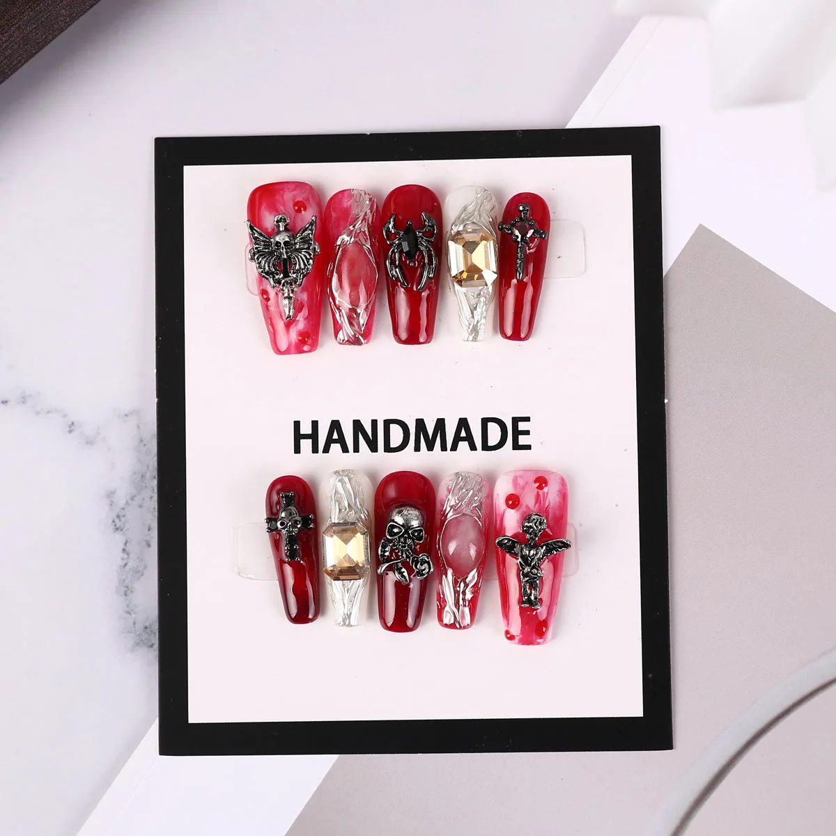 10 pec Cross Fake Nails 3D Flower Shell Fresh Design Women's Full Set Acrylic Wearable French Nail Tip Art