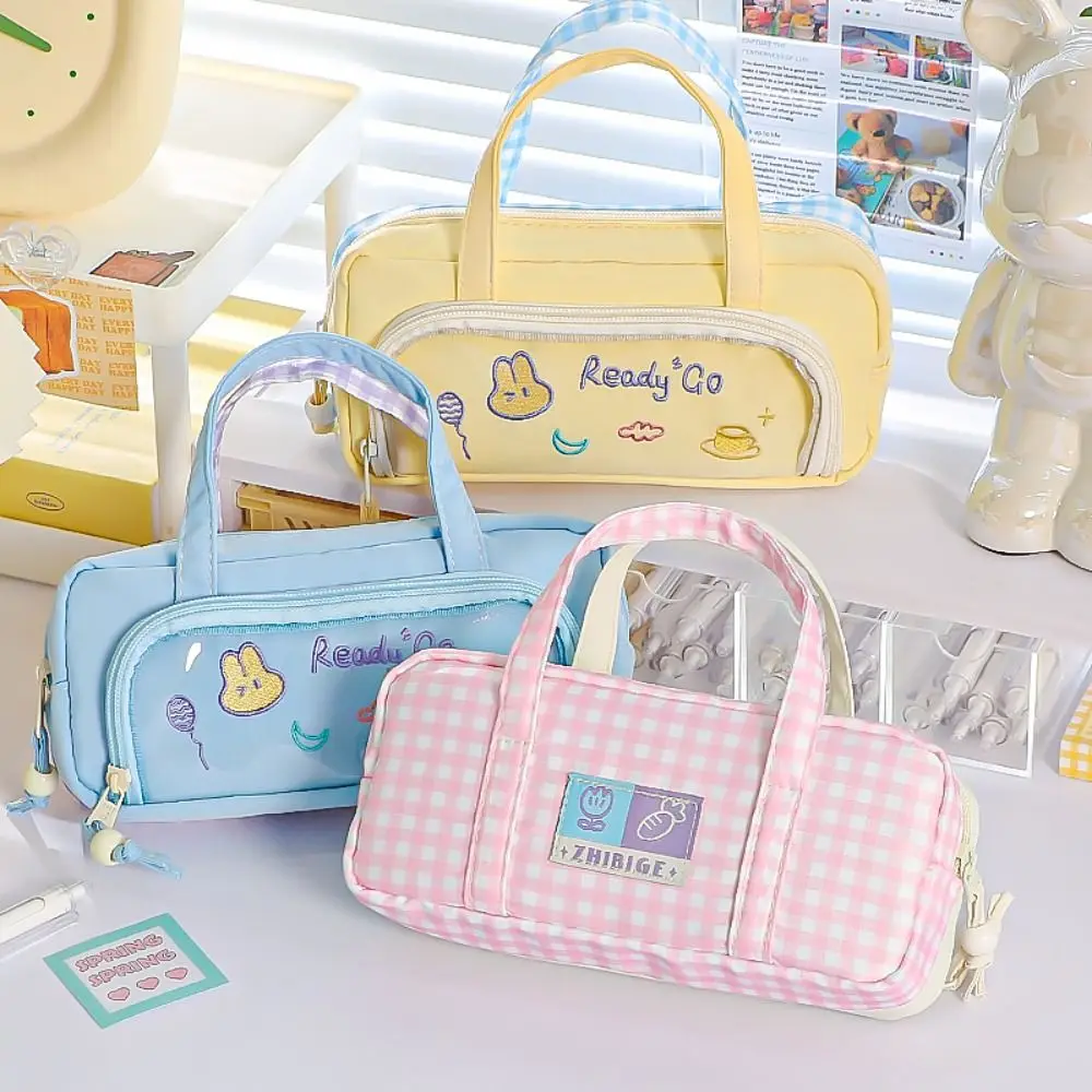 Double Sided Pattern Design Handheld Pen Bag Multi-layer Large Capacity Pencil Case Students Stationery Bag For School Office