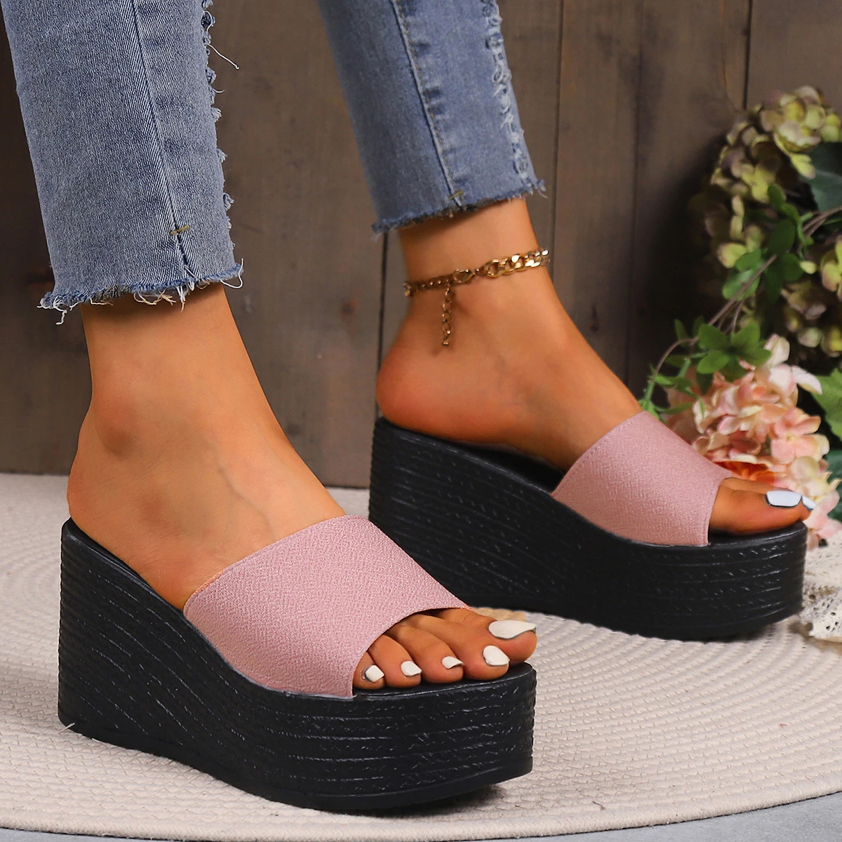 Women Wedges Sandals 2026 New Summer Women Slip on High-heeled Fashion Woman Shoes Comfortable Flower Outdoor Platform Sandals view 5