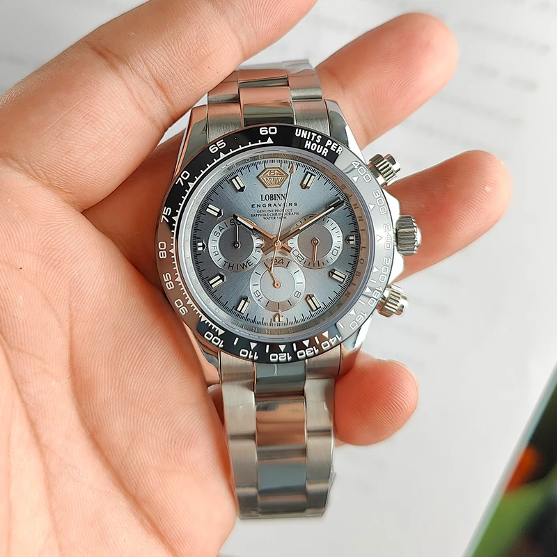 LOBINNI Business Automatic Watch For Men Functional Calendar Stainless Steel Case Mechanical Watch