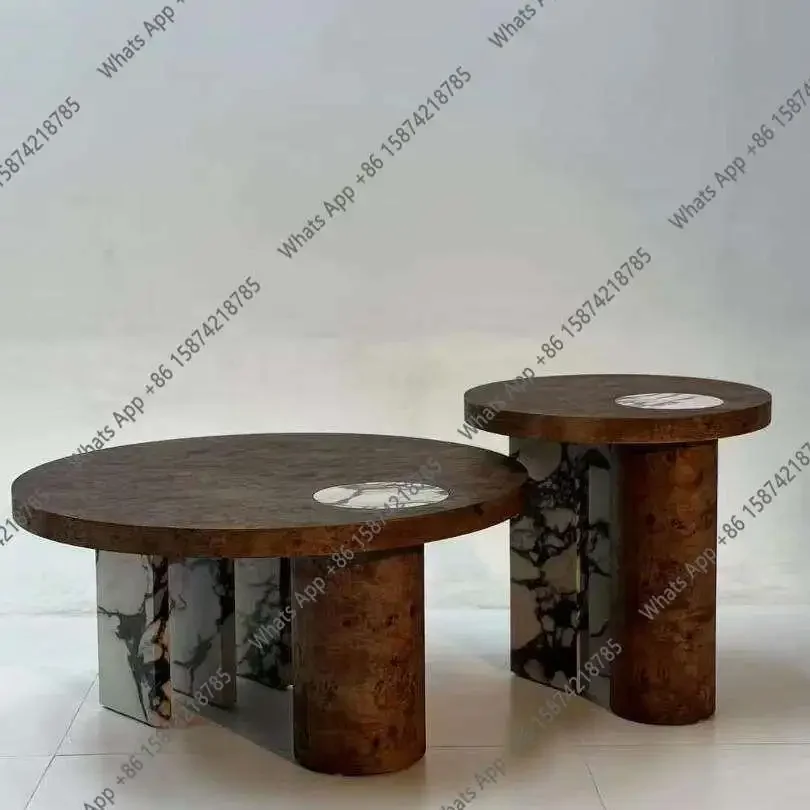 

X25 Italian Minimalist Art Style Tree Tumor Round Coffee Table Light Luxury Modern High-end Solid Wood Coffee Table
