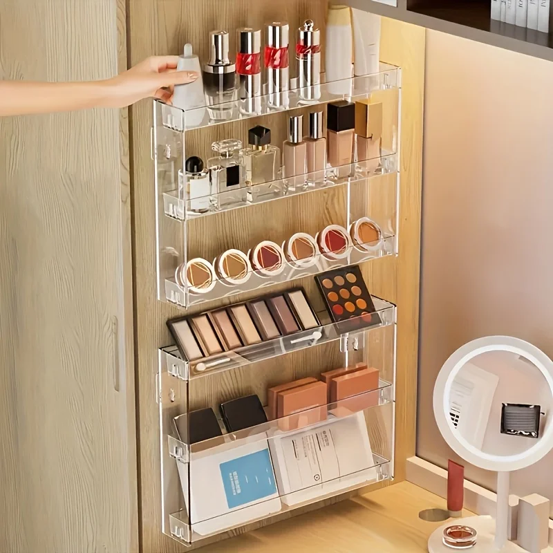 2 Stück 3-stöckiger selbstklebender Acryl-Wand-Organizer ohne Bohren, Kosmetik-Aufbewahrungsregal, Raumdekor-Eck-Hängeregal – für Badezimmer