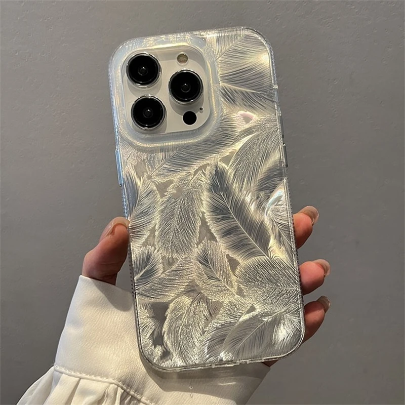 Funda de teléfono con patrón de pluma gradiente láser, Funda de silicona a prueba de golpes para iPhone 11, 15, 14, 13, 12 Pro Max, 15Pro, 14Pro