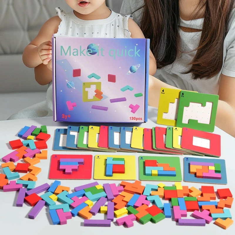 3D Puzzle Two-person Interactive Desktop Game Tangram Math Toys Building Blocks Board Color Shape For Kids Gifts