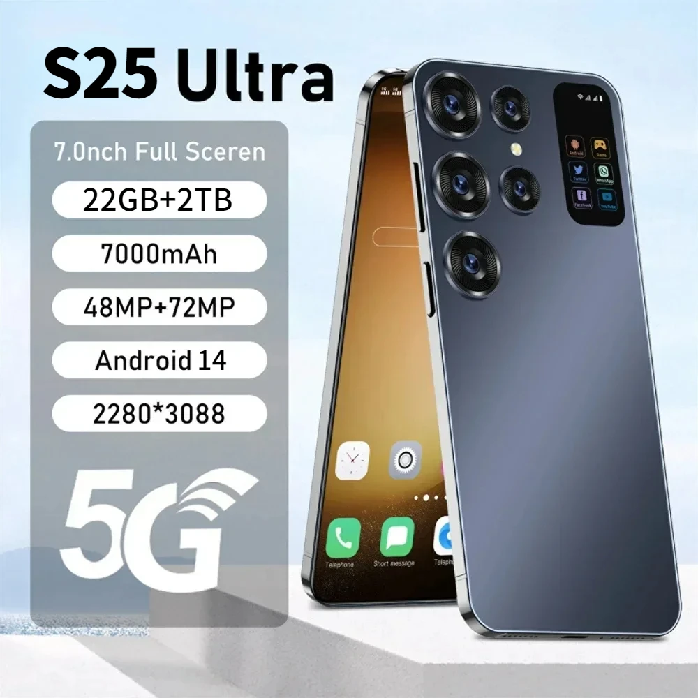 Original S25 Ultra Smartphone 7.0 Inch 22GB+2TB Cellphones 5G Face Recognitio 7000mAh Dual Sim Android Mobile Phone Cell Phone