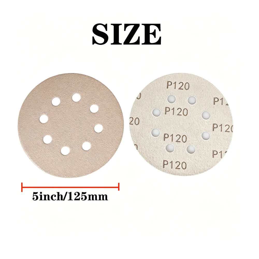 White Hook and Loop Sandpapers 5 Inch 8 Holes Assorted 60-150 Grits Mixed 100 Pcs for Drywall Sander Wood Metal Furniture